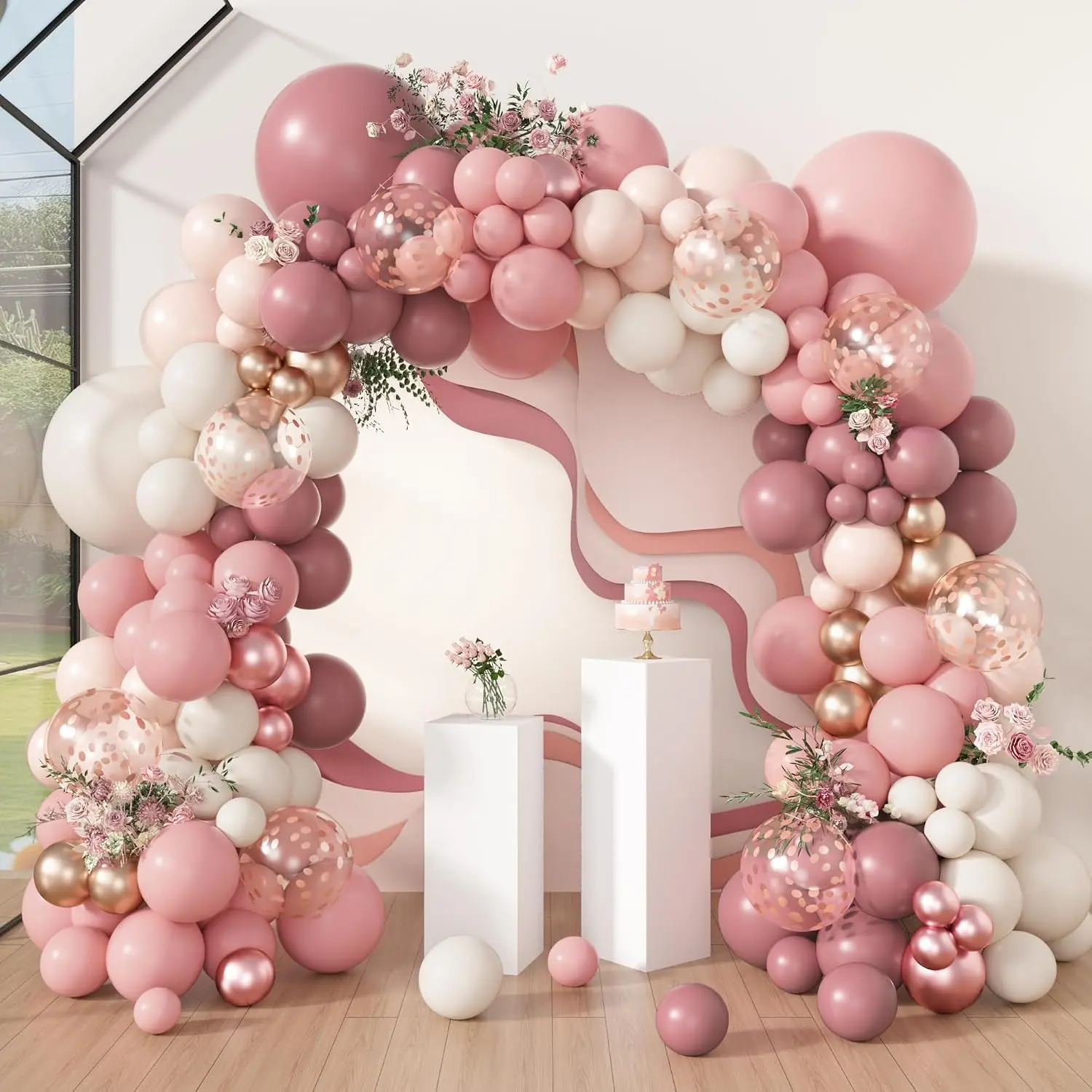 Tozlu Qızılgül Balon Garland Arch Dəstləri