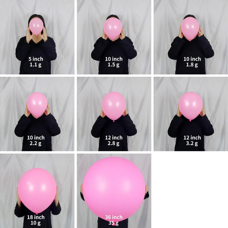 5 10 12 18 and 36 inch matte latex balloon size comparison
