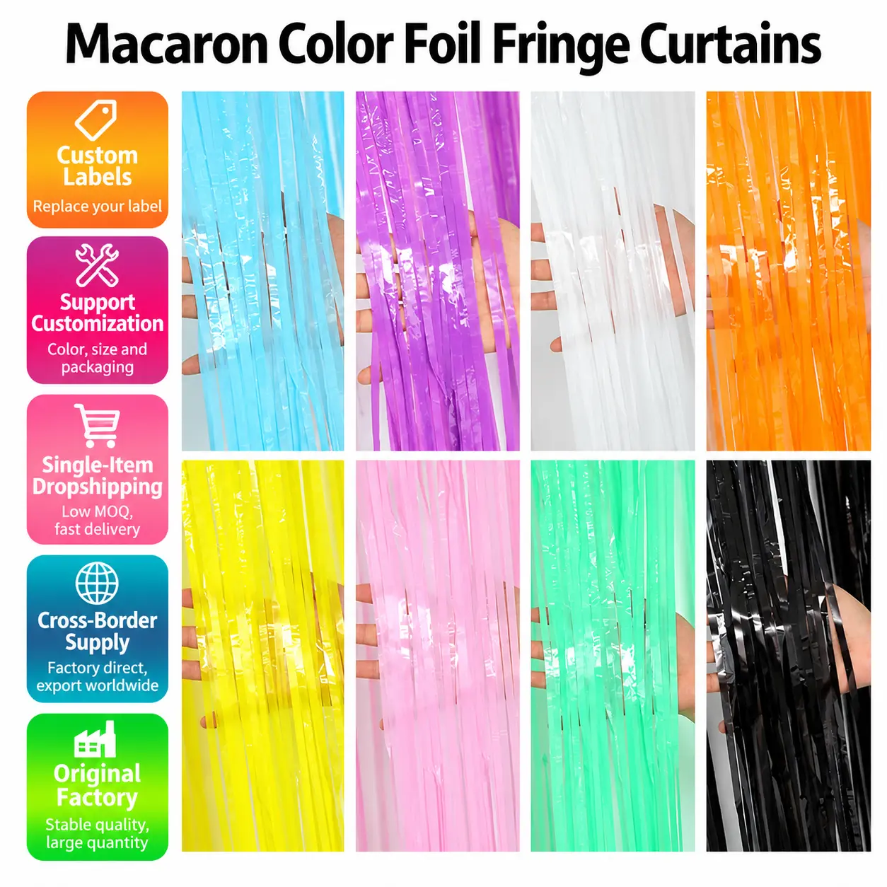Macaron Rəngli Folqa Saçaqlı Pərdələr