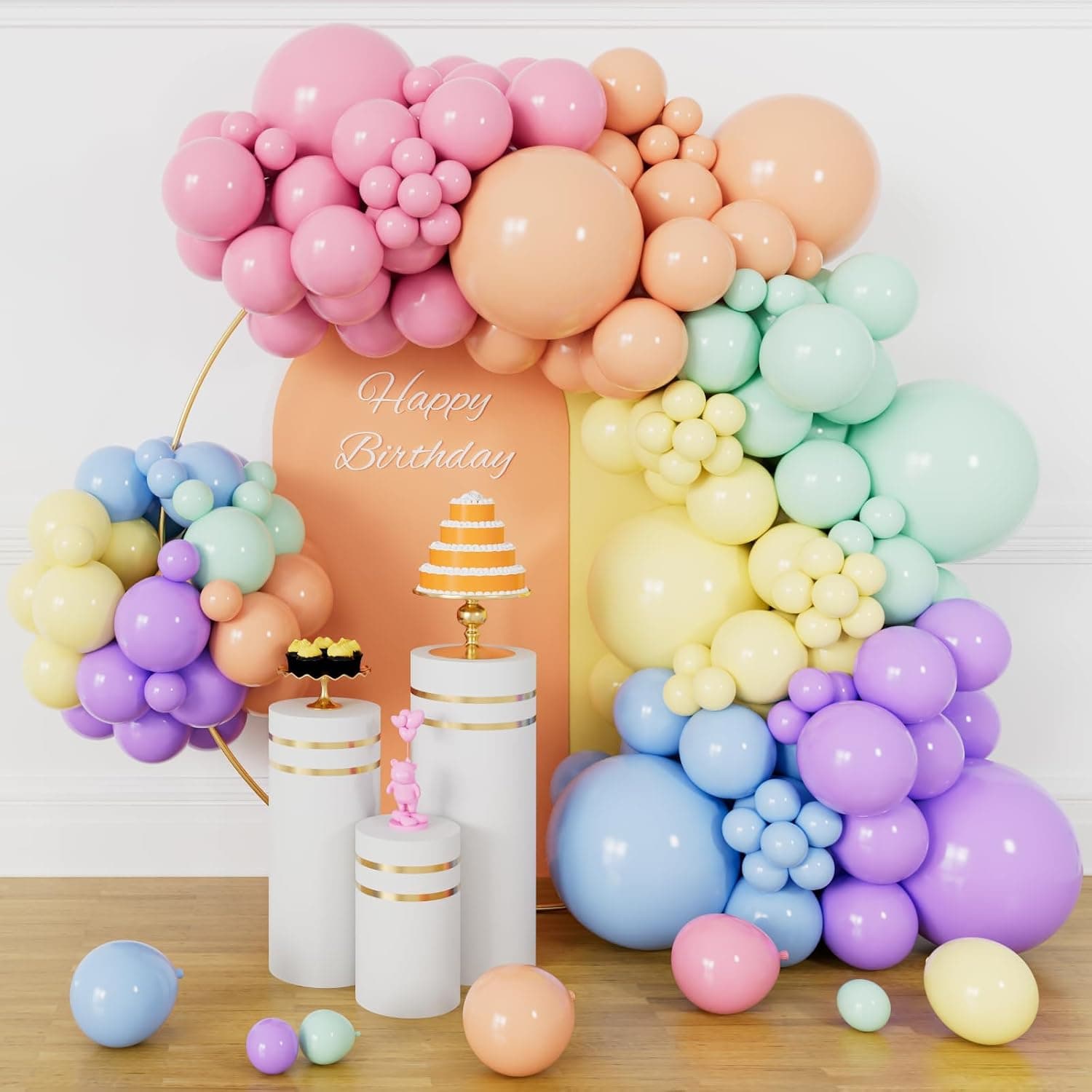 Pastel Göy qurşağı Şar Garland Arch Kit