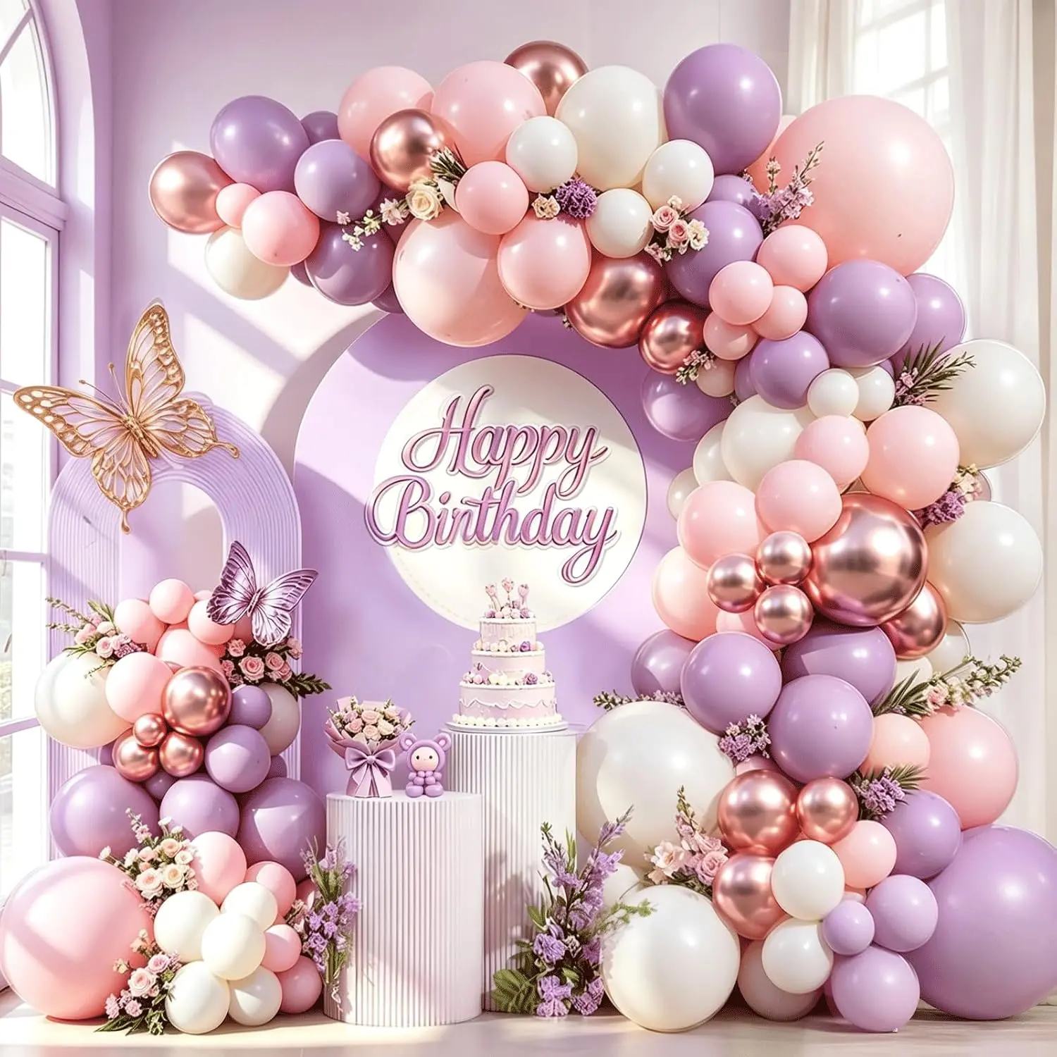 Çəhrayı Bənövşəyi Ağ Balon Garland Arch Kit