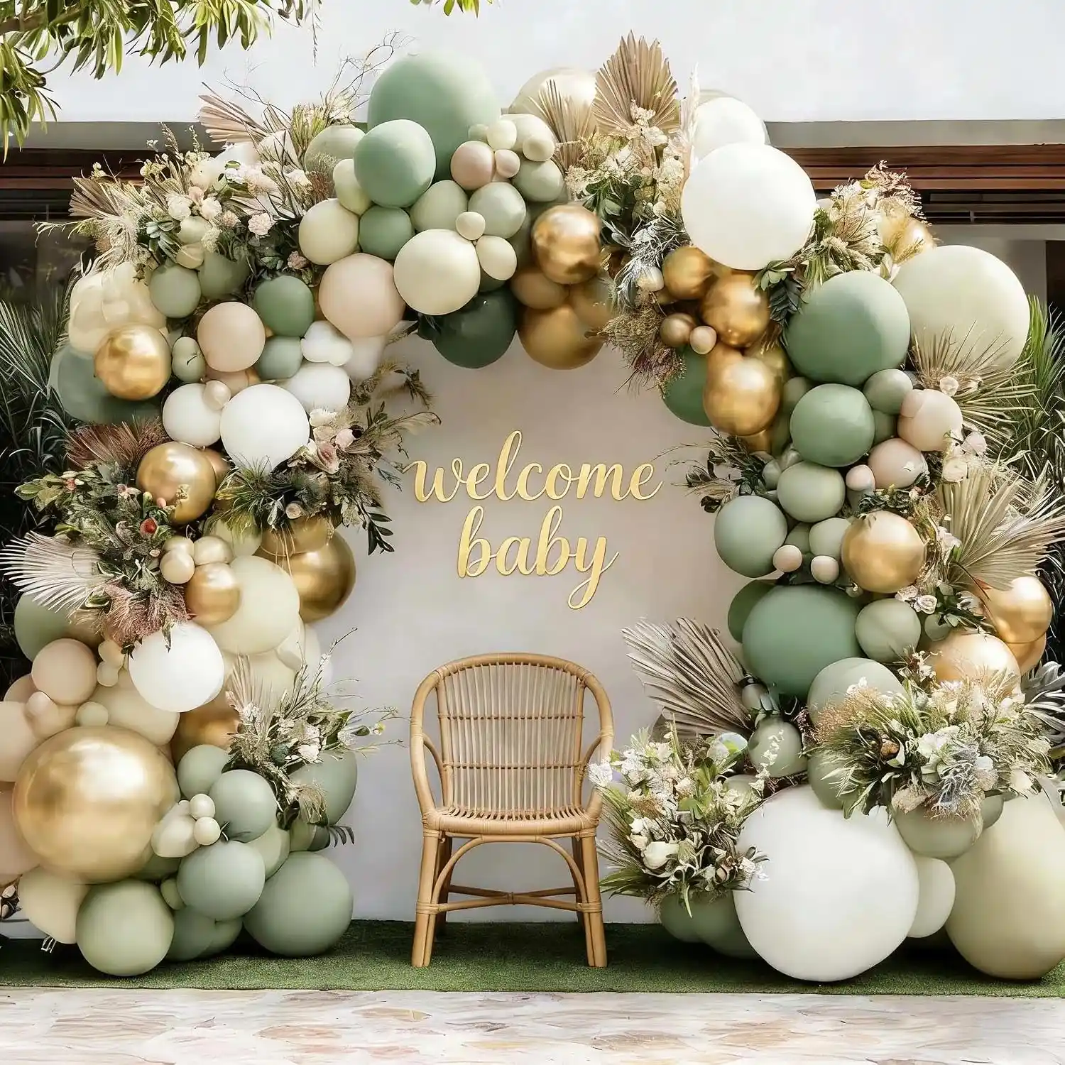 Adaçayı Yaşıl Uşaq Duş Balonu Garland