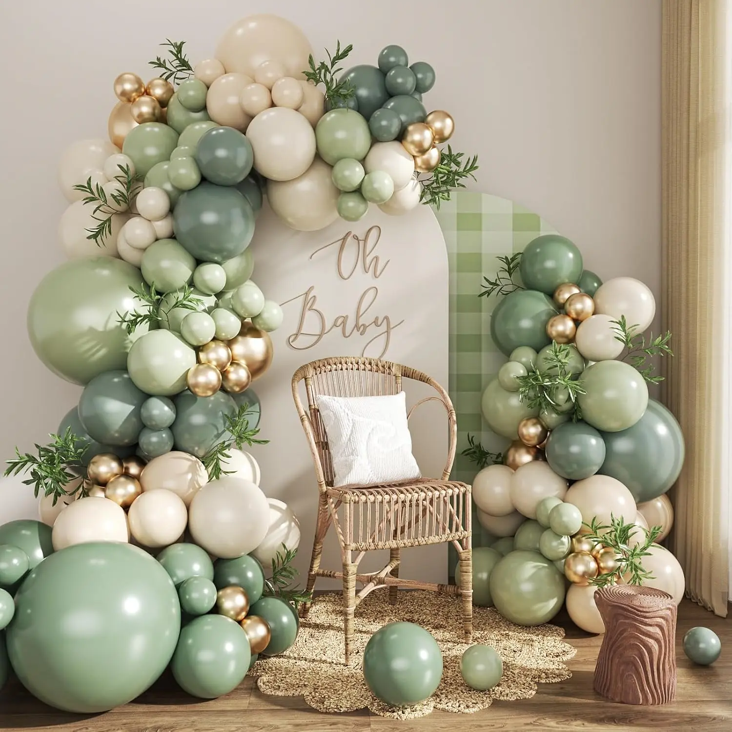 Adaçayı Yaşıl Balon Garland Arch Dəstləri
