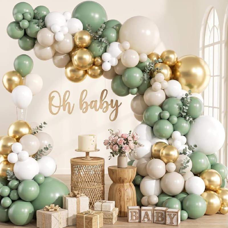 Adaçayı Yaşıl Balon Garland Dəsti